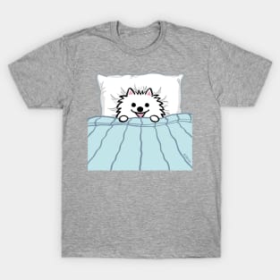 Cute White Pomeranian Tucked in Bed T-Shirt